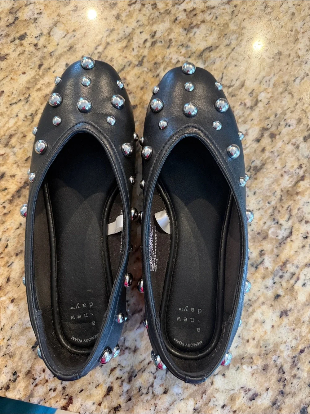a new day Black Studded Slip-On Ballet Flats